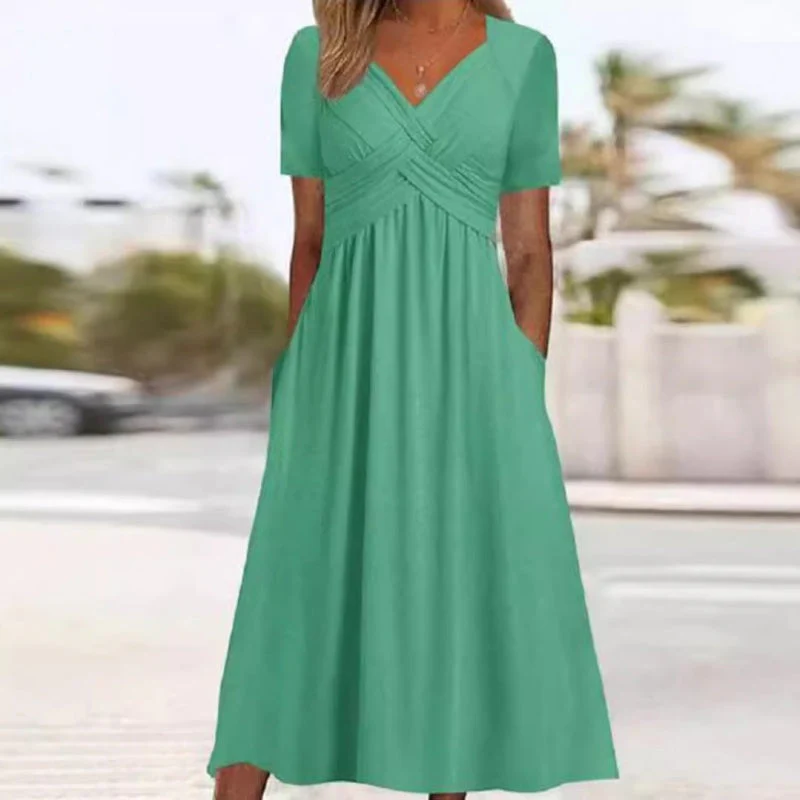 🍀LAST DAY SALE 50% OFF🍀Women’s V-Neck Short Sleeve Long Dresses - Image 6