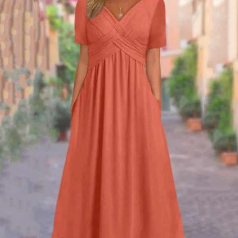 🍀LAST DAY SALE 50% OFF🍀Women’s V-Neck Short Sleeve Long Dresses - Image 7