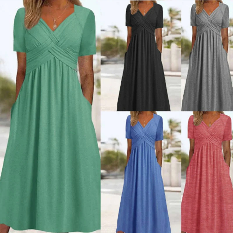 🍀LAST DAY SALE 50% OFF🍀Women’s V-Neck Short Sleeve Long Dresses - Image 8
